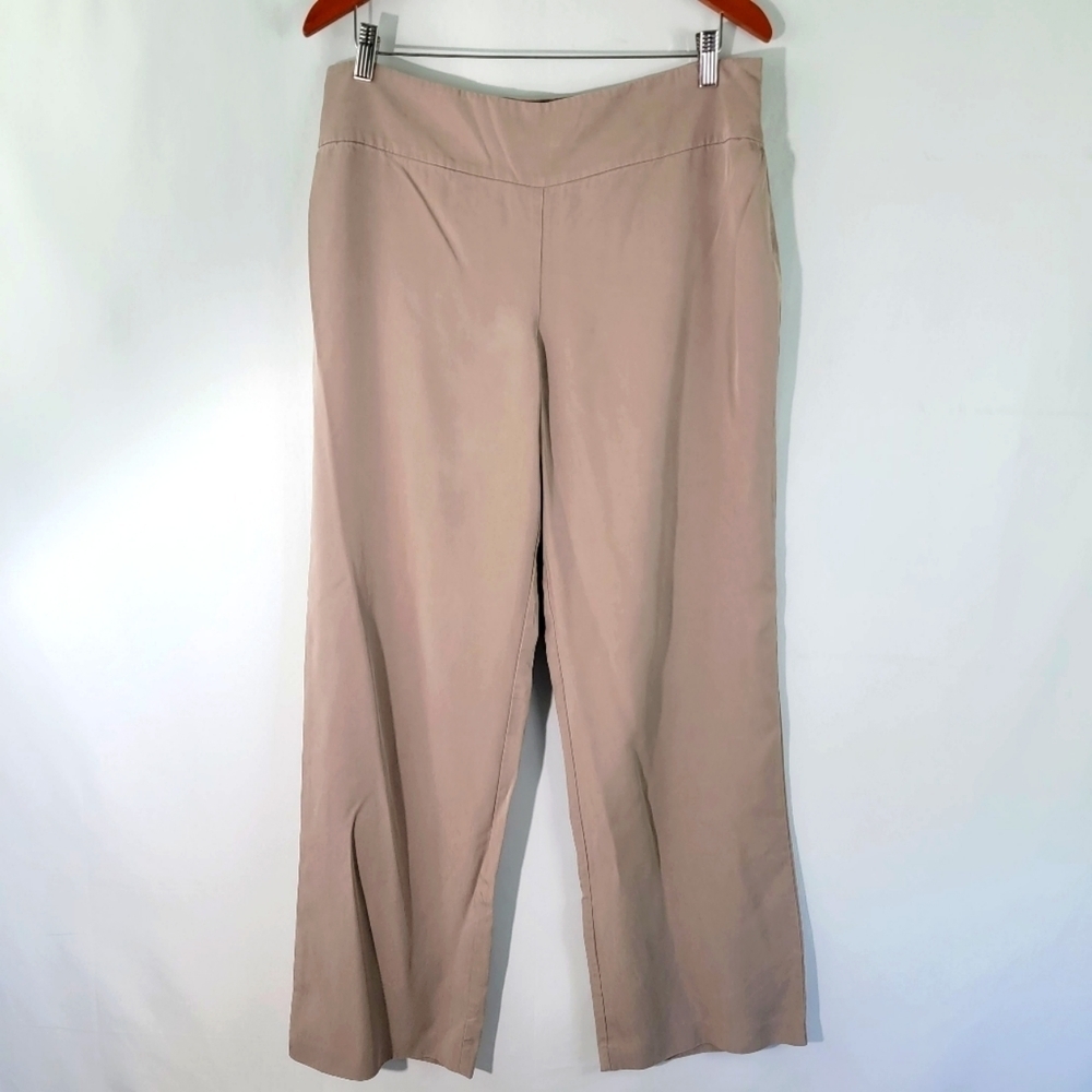 Eileen Fisher Women Beige 100% Tencel Pull-On Pants Sz L Soft Relaxed Academia